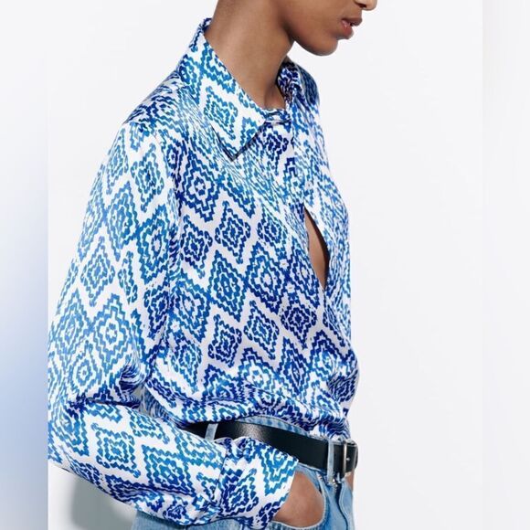 ZARA PRINTED SATIN SHIRT NEW - Picture 6 of 10
